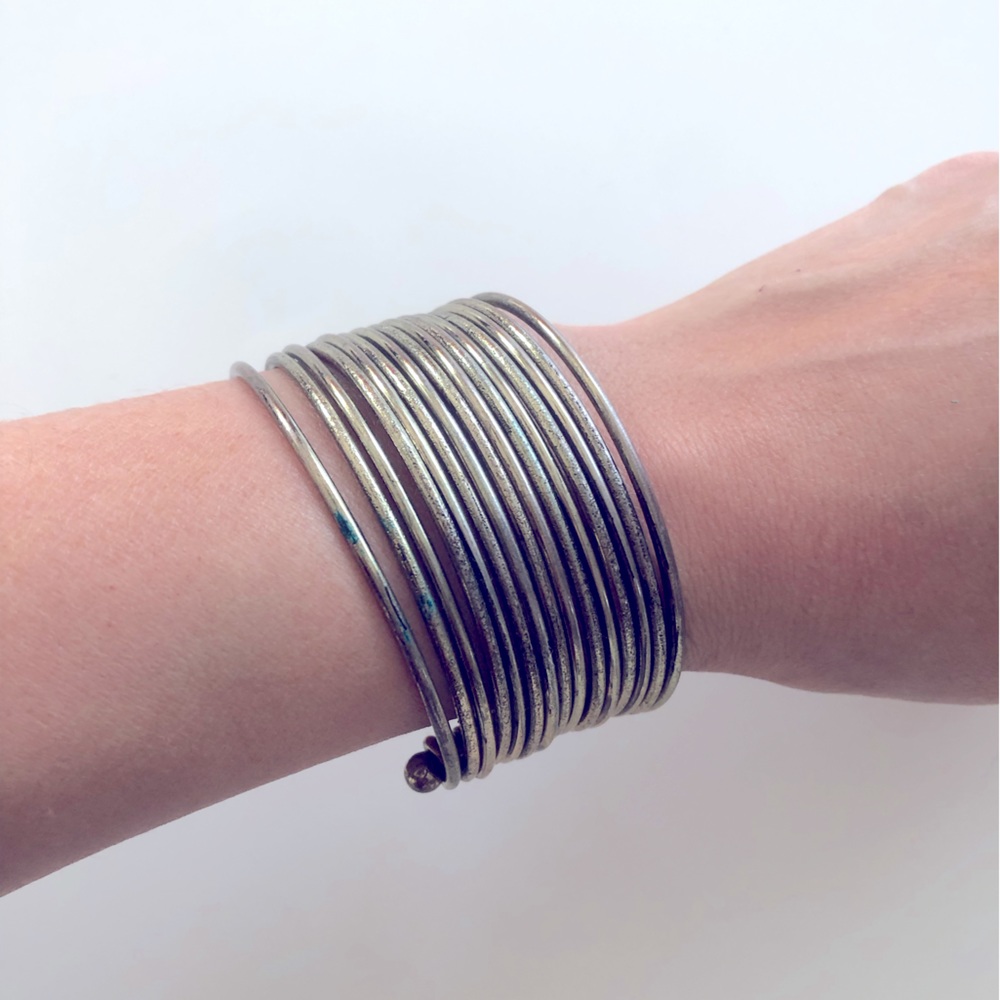 Vintage Stacked and Connected Brass Metal Bangle